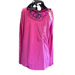 NWT Joe Boxer Size Large Pink Long Sleeve Scoop Neck Cotton Sleep Shirt *flaw*